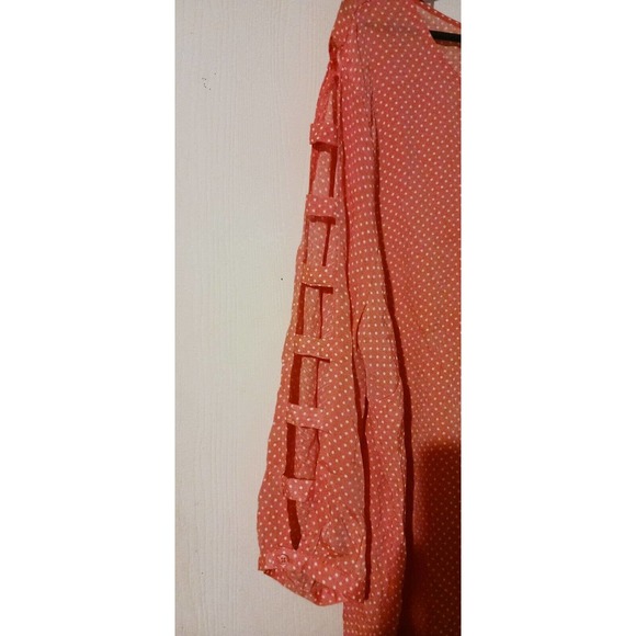 3X Peachy Orange w Dots PEEKABOO Sleeves Top Women's Plus 🍑Fred David - Picture 3 of 7